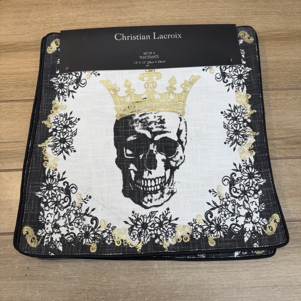 Christian Lacroix Set of 4 Halloween Skull King Crown 15x15 Placemats Gothic NEW